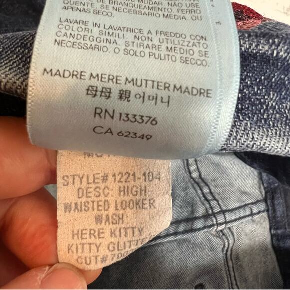 MOTHER High Waisted Looker Jeans in Here Kitty, Kitty Glitter Racer Size 28 - Picture 7 of 9